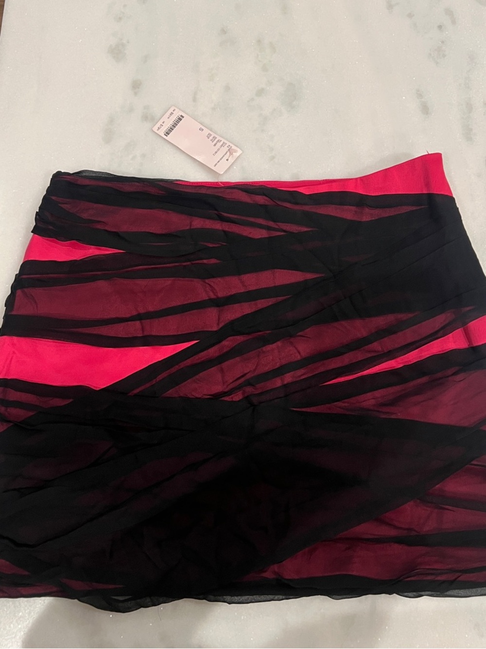 bebe Hot Pink Mini Skirt with Black Sheer Stripes
